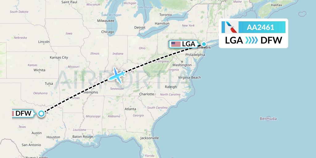 AA2461 American Airlines Flight Map: New York to Dallas