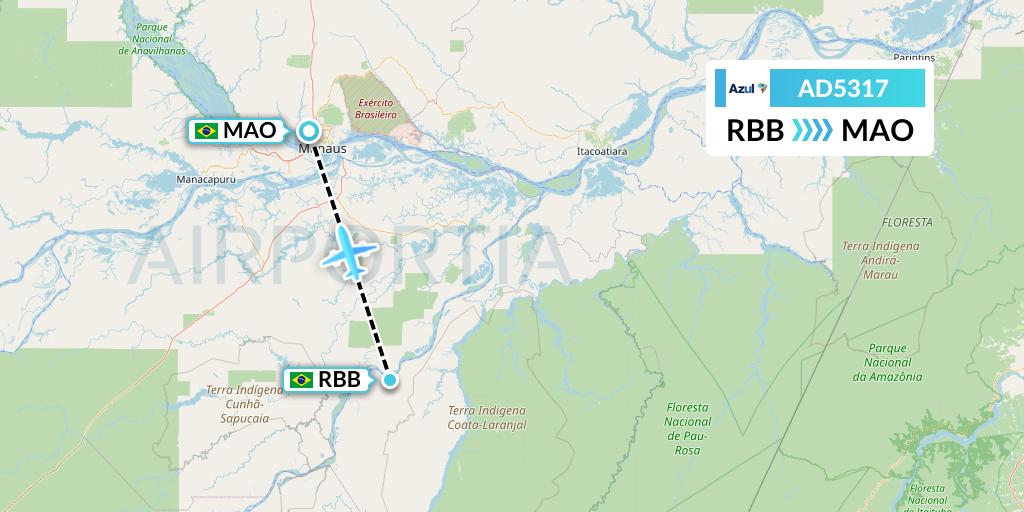 AD5317 Azul Brazilian Airlines Flight Map: Borba to Manaus