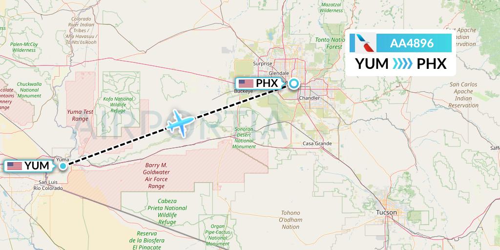 AA4896 American Airlines Flight Map: Yuma to Phoenix