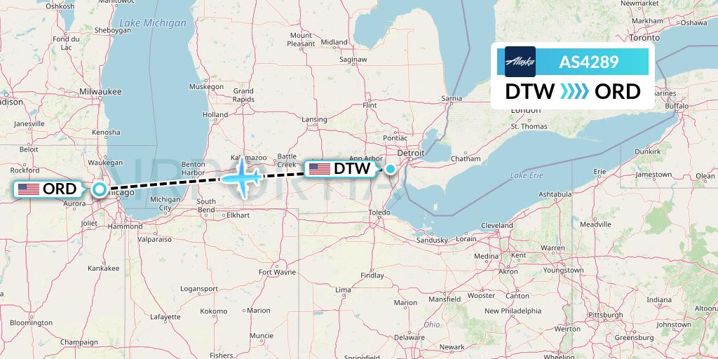 AS4289 Alaska Airlines Flight Map: Detroit to Chicago