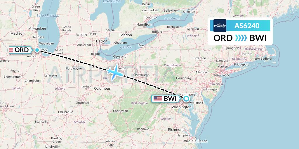 AS6240 Alaska Airlines Flight Map: Chicago to Baltimore