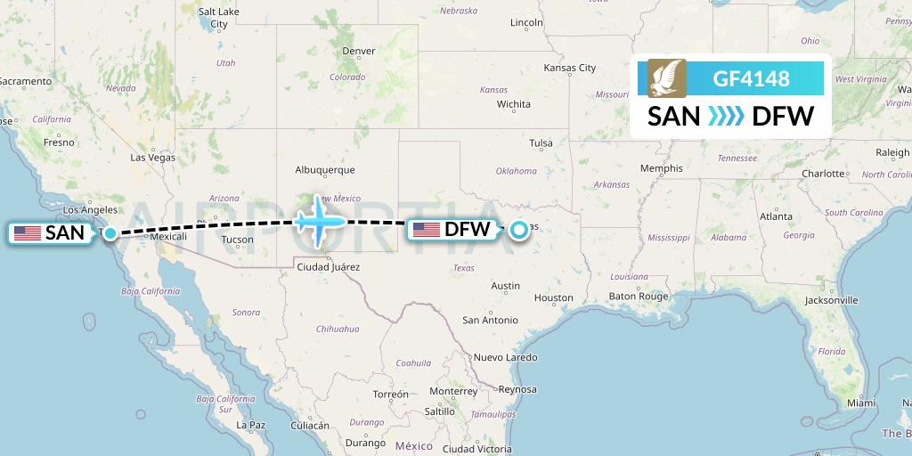 GF4148 Gulf Air Flight Map: San Diego to Dallas