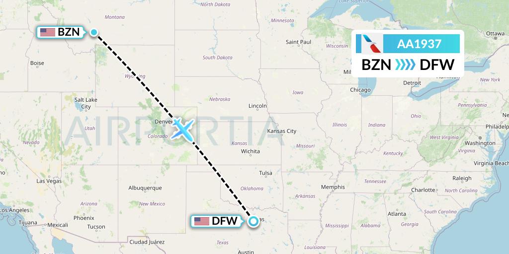 AA1937 American Airlines Flight Map: Bozeman to Dallas