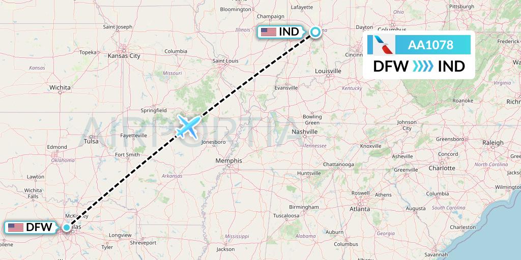 AA1078 American Airlines Flight Map: Dallas to Indianapolis