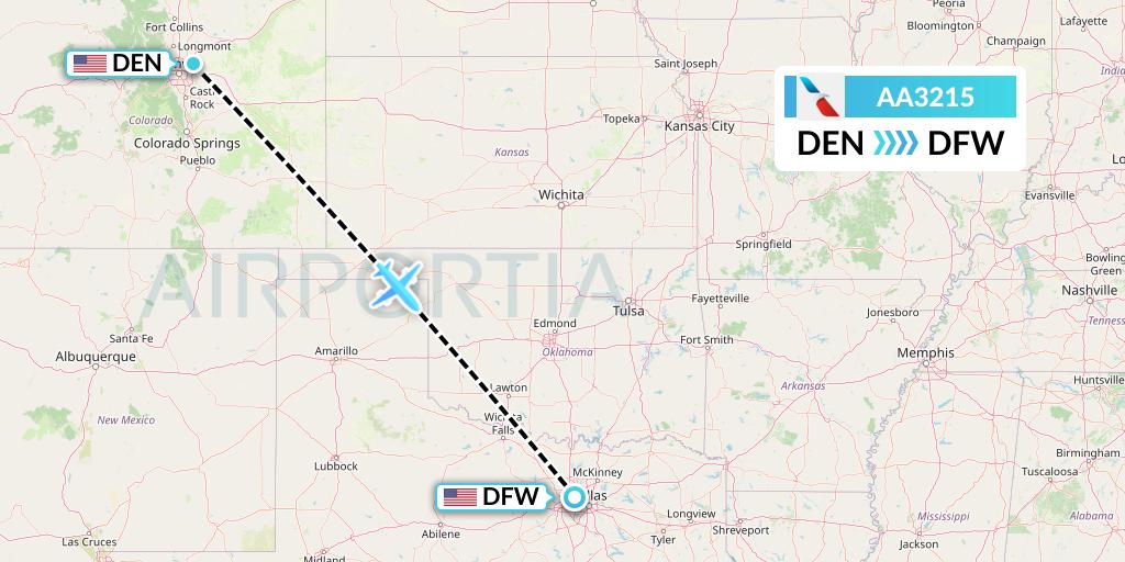 AA3215 American Airlines Flight Map: Denver to Dallas
