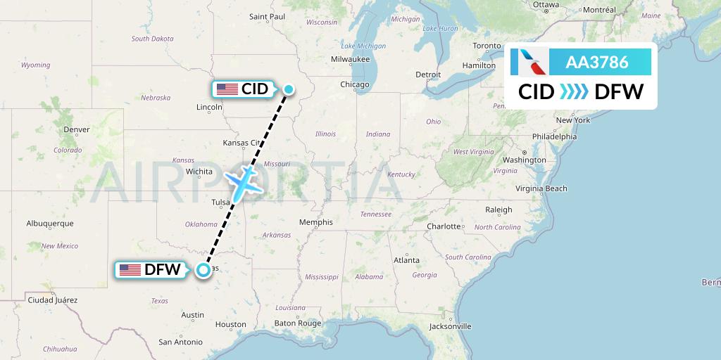 AA3786 American Airlines Flight Map: Cedar Rapids to Dallas