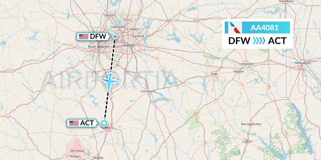 AA4081 American Airlines Flight Map: Dallas to Waco