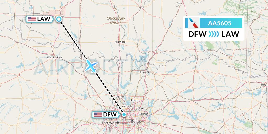 AA5605 American Airlines Flight Map: Dallas to Lawton
