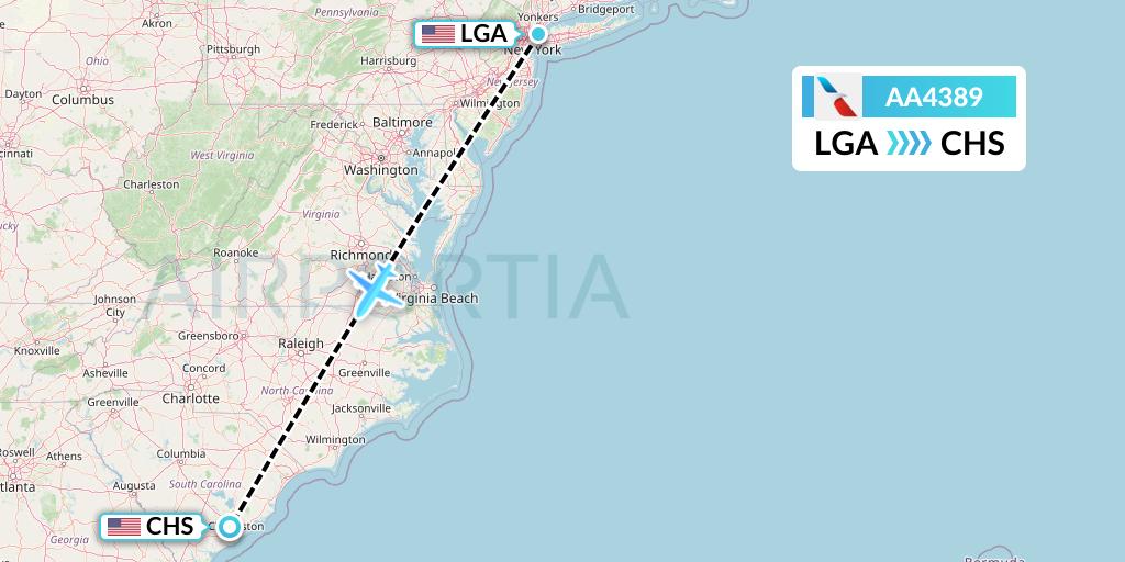 AA4389 American Airlines Flight Map: New York to Charleston