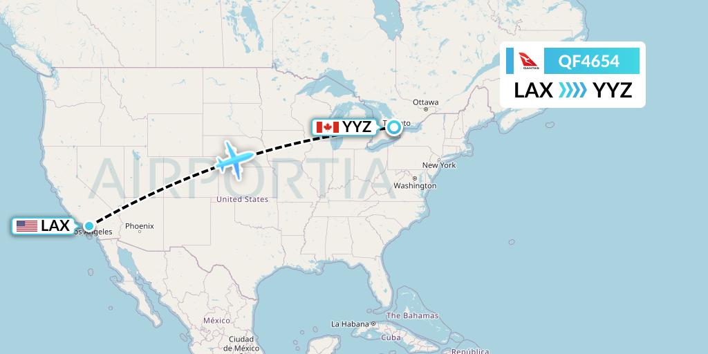 QF4654 Qantas Flight Map: Los Angeles to Toronto