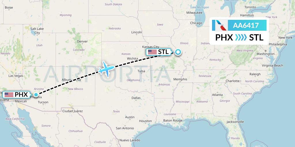 AA6417 American Airlines Flight Map: Phoenix to St. Louis