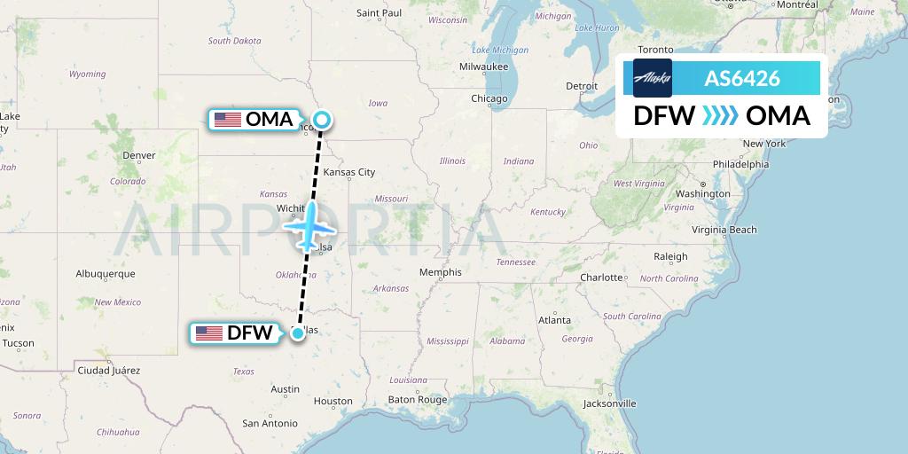 AS6426 Alaska Airlines Flight Map: Dallas to Omaha