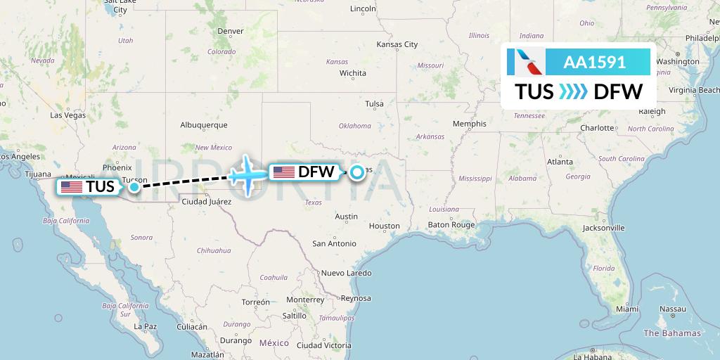 AA1591 American Airlines Flight Map: Tucson to Dallas