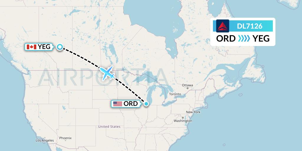 DL7126 Delta Air Lines Flight Map: Chicago to Edmonton