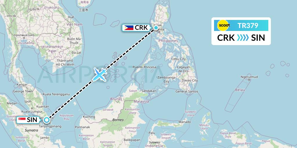 TR379 Tigerair Flight Map: Angeles City to Singapore