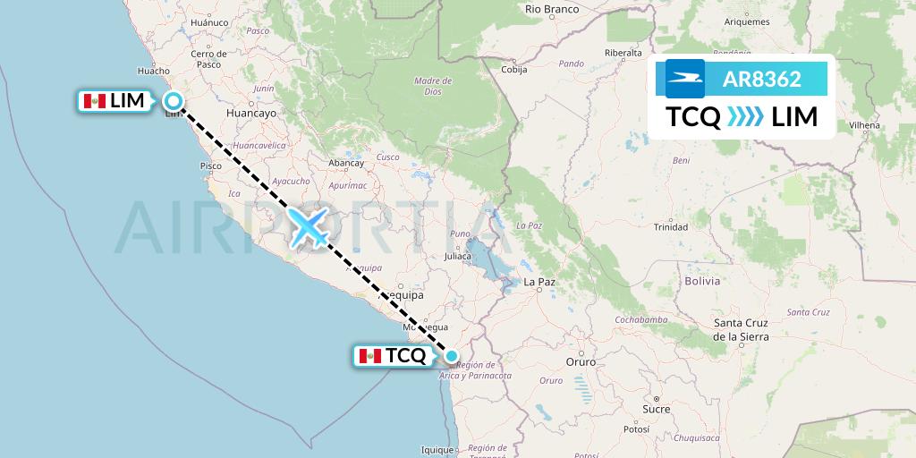AR8362 Aerolineas Argentinas Flight Map: Tacna to Lima