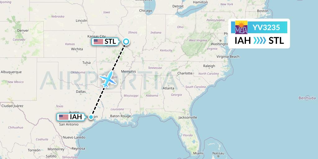 YV3235 Mesa Airlines Flight Map: Houston to St. Louis