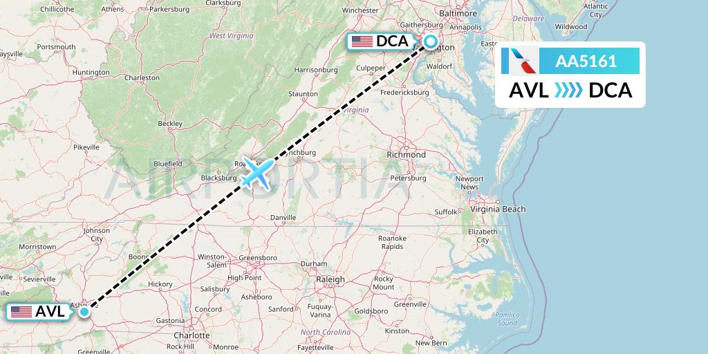 AA5161 American Airlines Flight Map: Asheville to Washington
