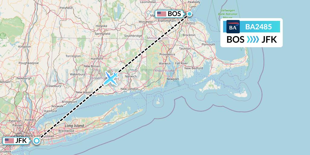 BA2485 British Airways Flight Map: Boston to New York