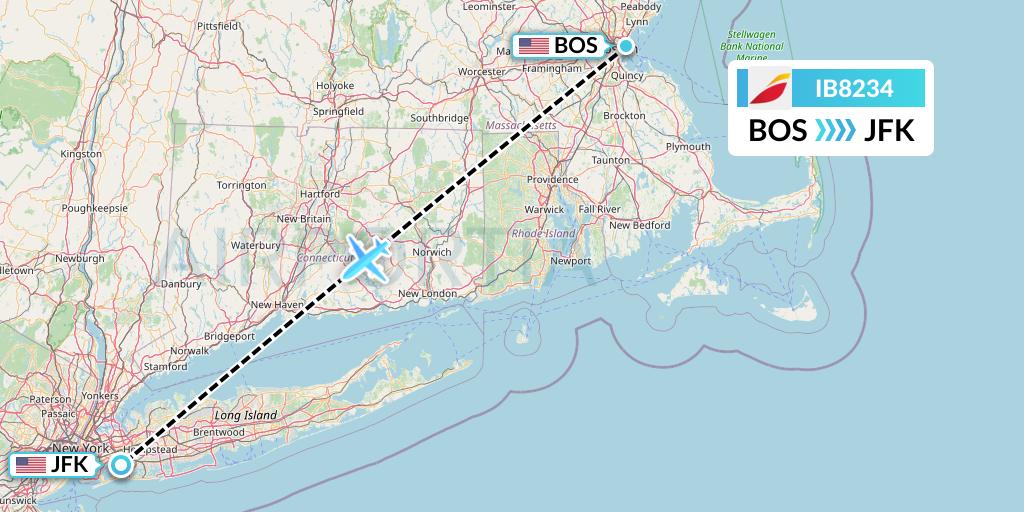 IB8234 Iberia Flight Map: Boston to New York