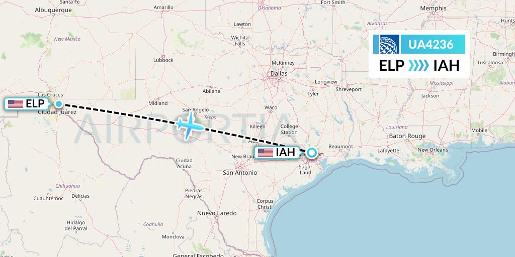 UA4236 United Airlines Flight Map: El Paso to Houston