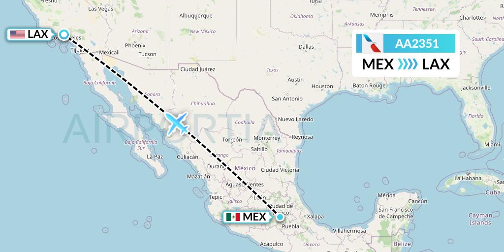 AA2351 American Airlines Flight Map: Mexico City to Los Angeles