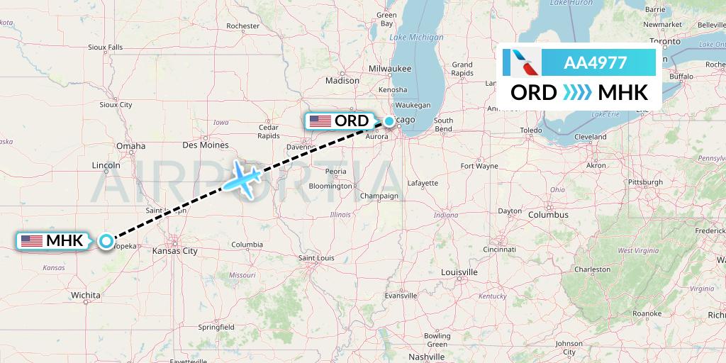 AA4977 American Airlines Flight Map: Chicago to Manhattan