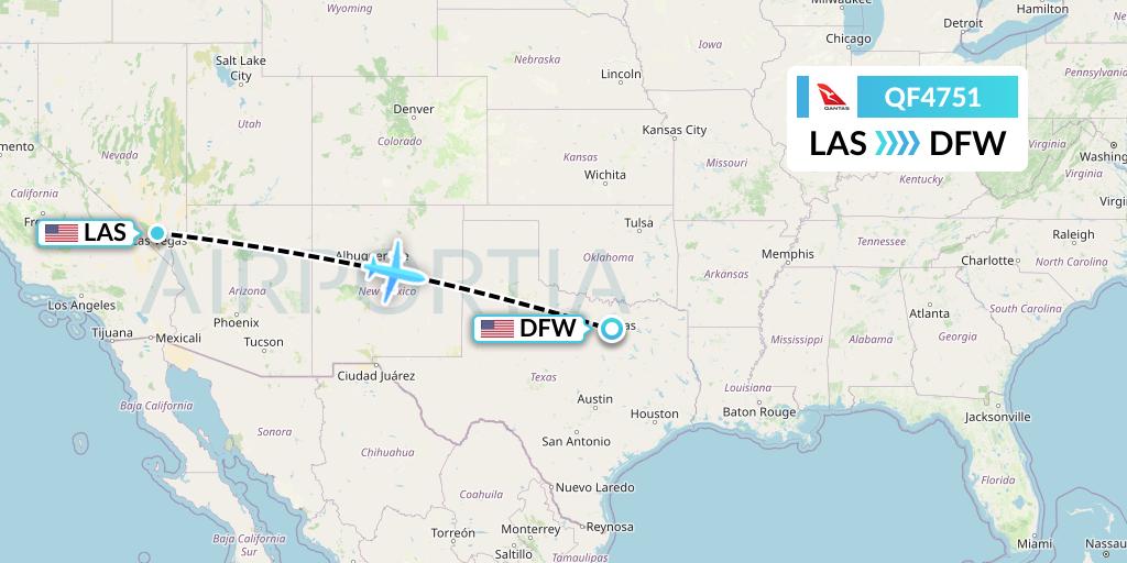 QF4751 Qantas Flight Map: Las Vegas to Dallas
