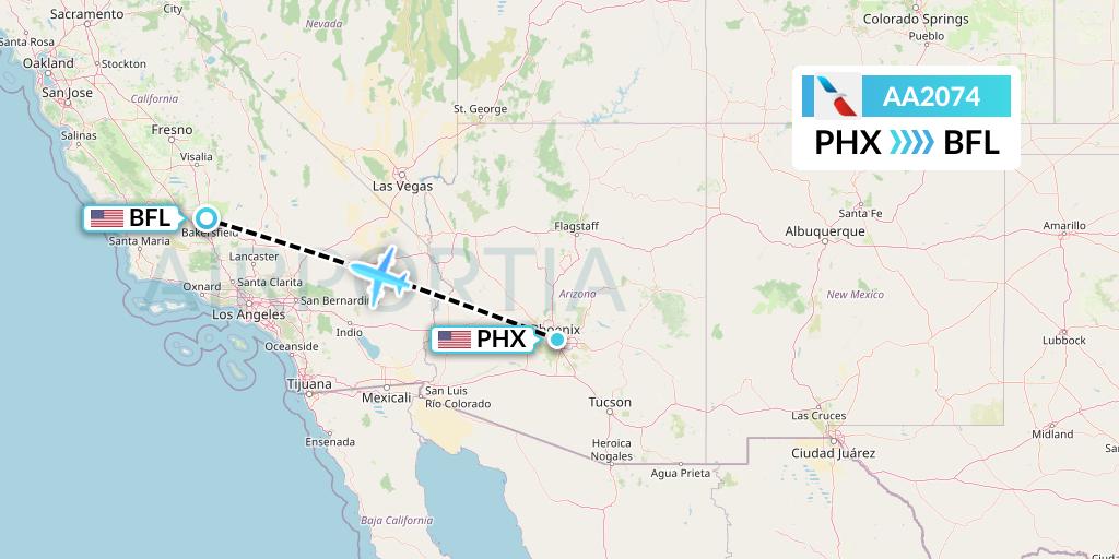 AA2074 American Airlines Flight Map: Phoenix to Bakersfield