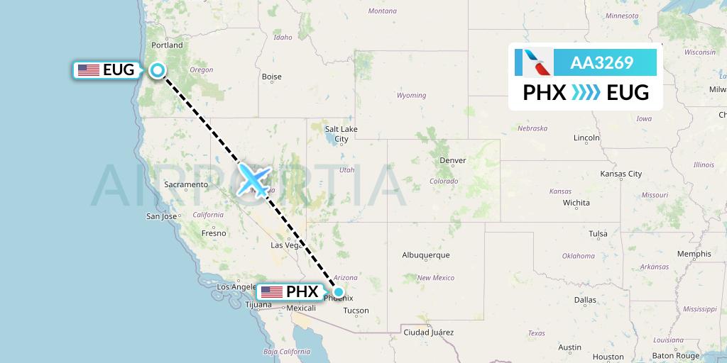 AA3269 American Airlines Flight Map: Phoenix to Eugene