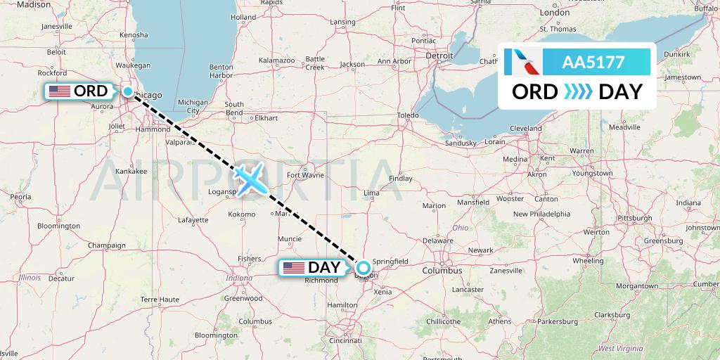 AA5177 American Airlines Flight Map: Chicago to Dayton