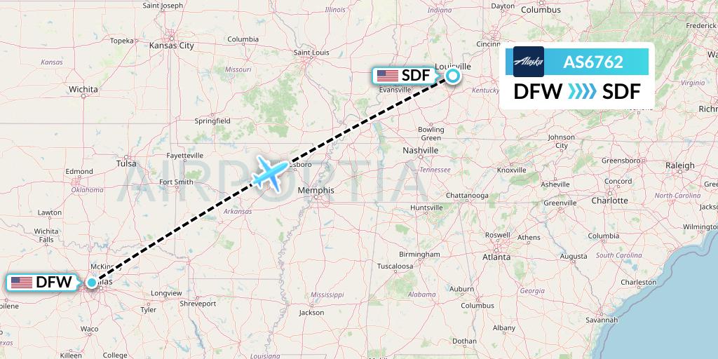 AS6762 Alaska Airlines Flight Map: Dallas to Louisville