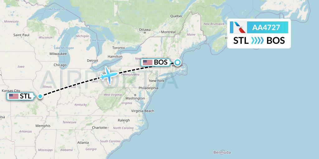 AA4727 American Airlines Flight Map: St. Louis to Boston