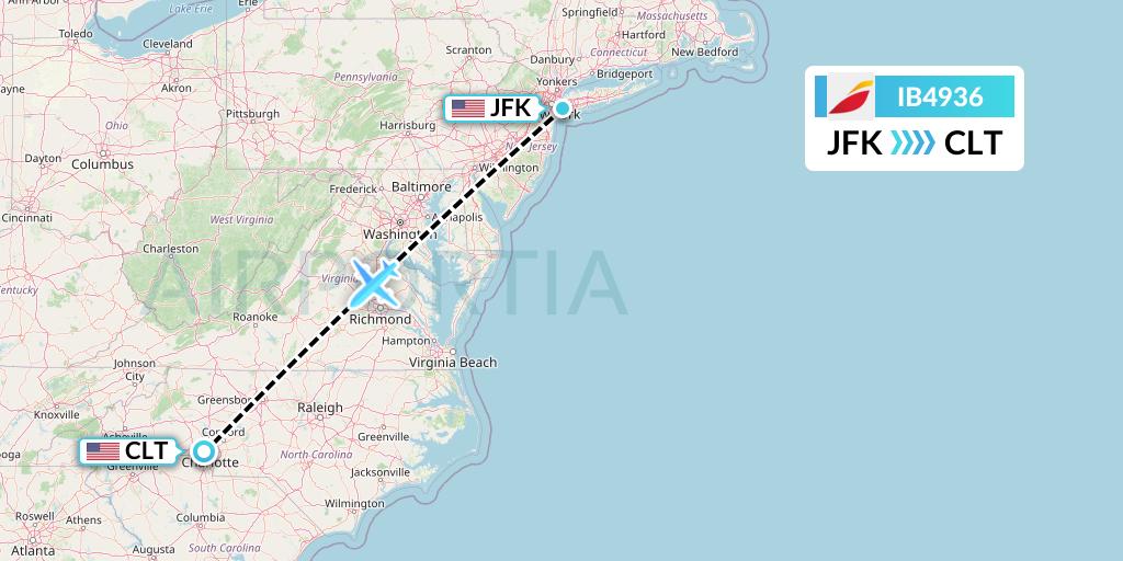 IB4936 Iberia Flight Map: New York to Charlotte