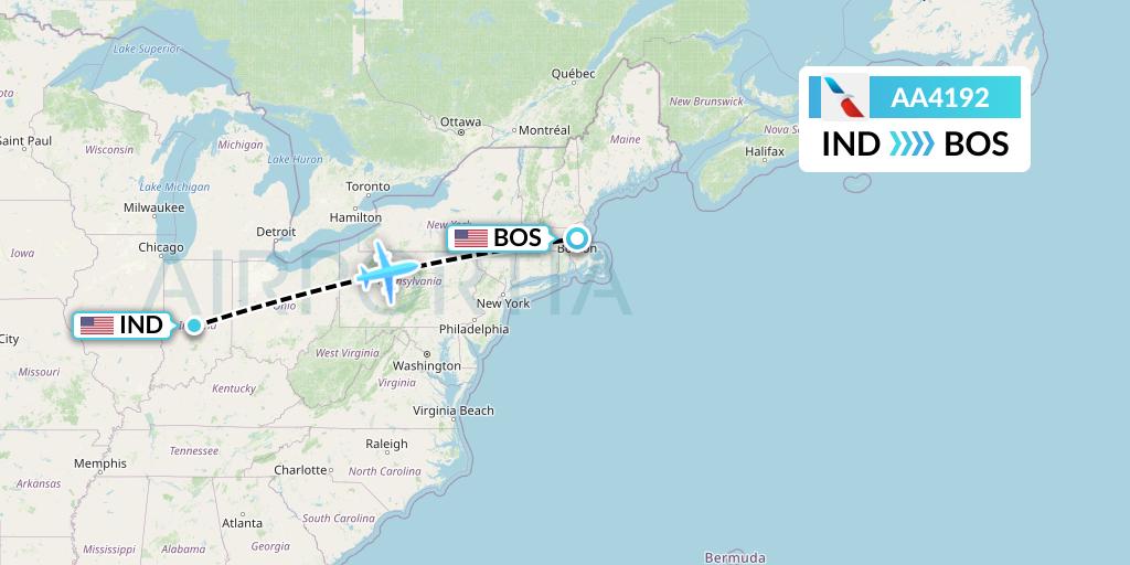 AA4192 American Airlines Flight Map: Indianapolis to Boston
