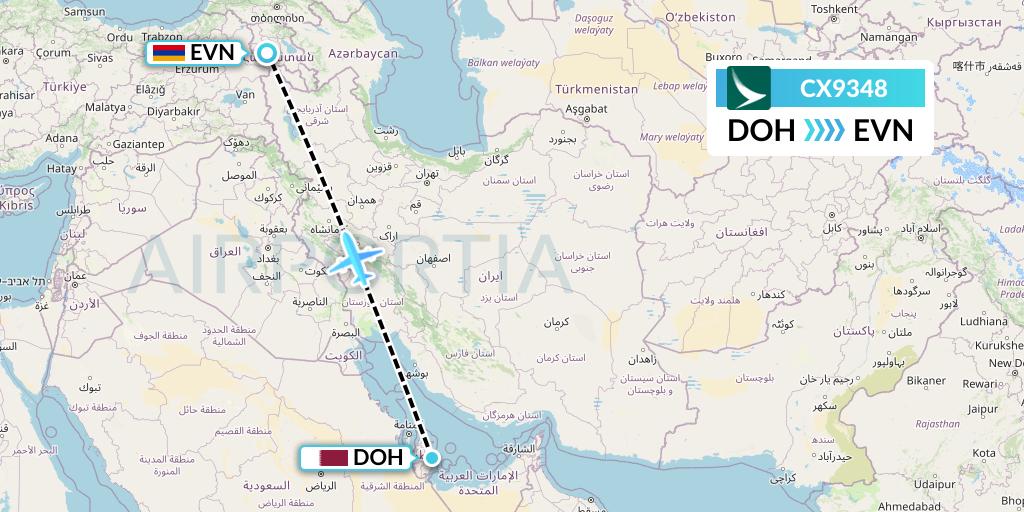 CX9348 Cathay Pacific Flight Map: Doha to Yerevan