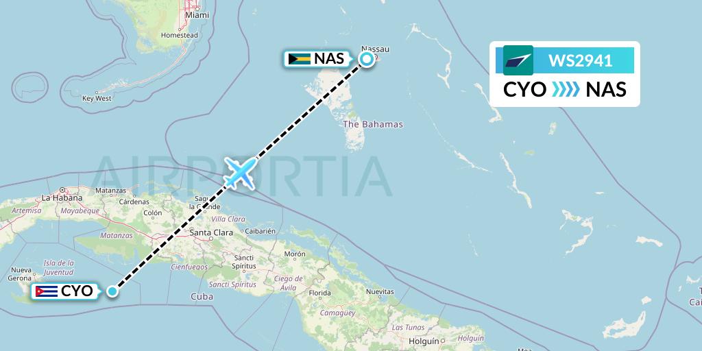 WS2941 WestJet Flight Map: Cayo Largo del Sur to Nassau