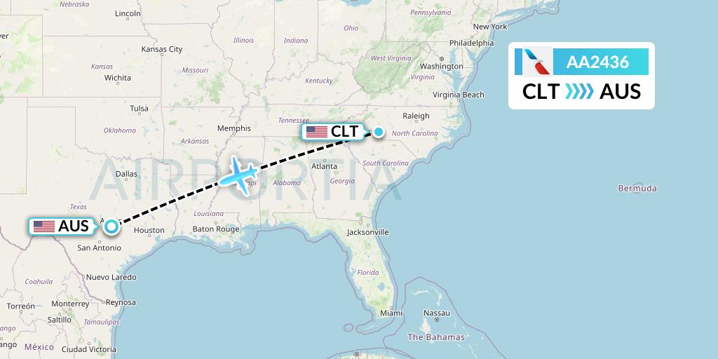 AA2436 American Airlines Flight Map: Charlotte to Austin