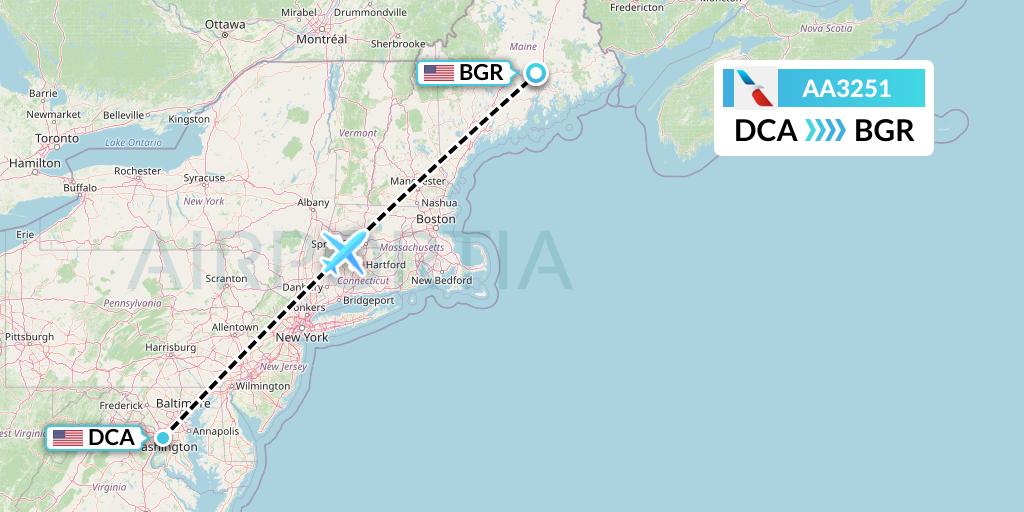 AA3251 American Airlines Flight Map: Washington to Bangor