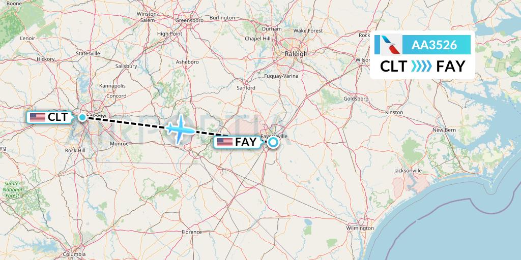 AA3526 American Airlines Flight Map: Charlotte to Fayetteville