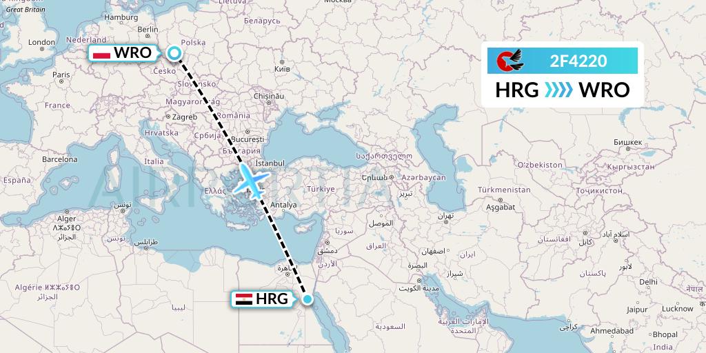2F4220 twoFlex Taxi Aereo Flight Map: Hurghada to Wroclaw
