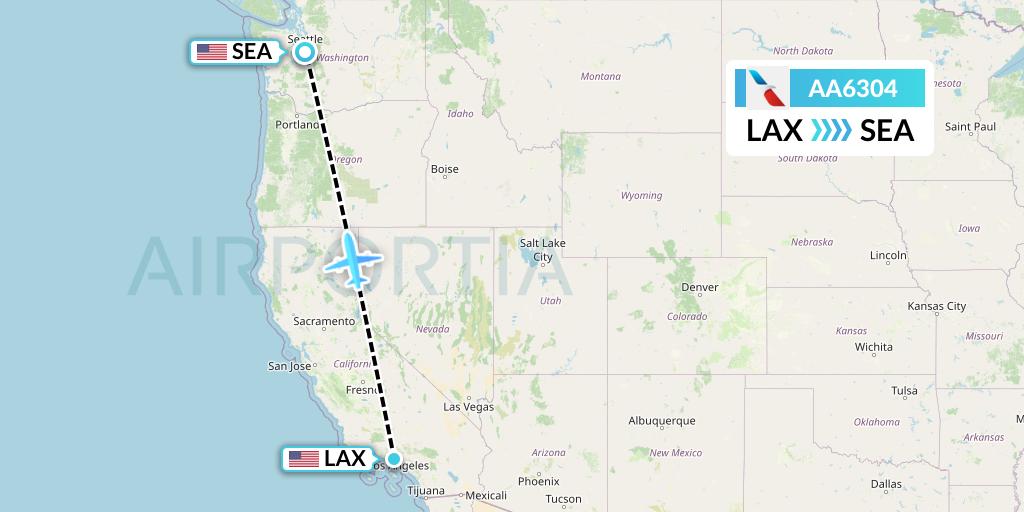 AA6304 American Airlines Flight Map: Los Angeles to Seattle