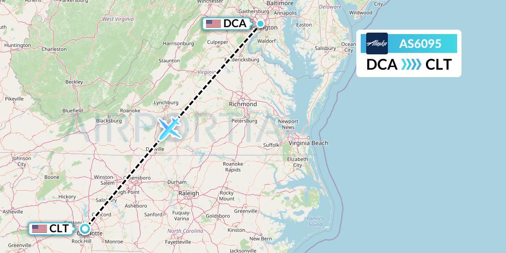 AS6095 Alaska Airlines Flight Map: Washington to Charlotte