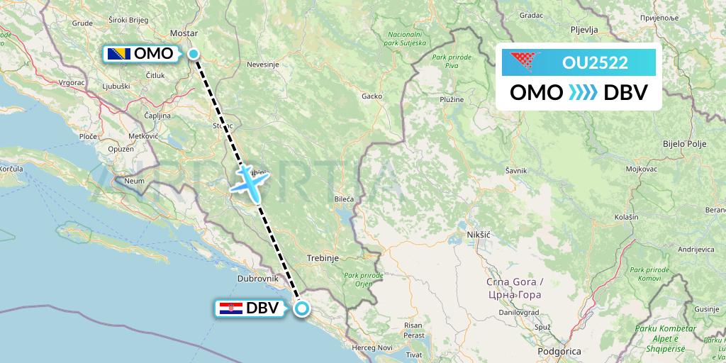 OU2522 Croatia Airlines Flight Map: Mostar to Dubrovnik