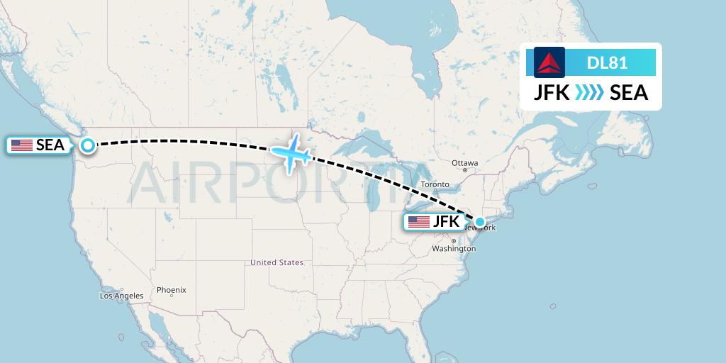 DL81 Delta Air Lines Flight Map: New York to Seattle