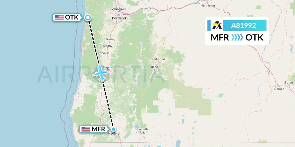 A81992 Aerolink Uganda Flight Map: Medford to Tillamook