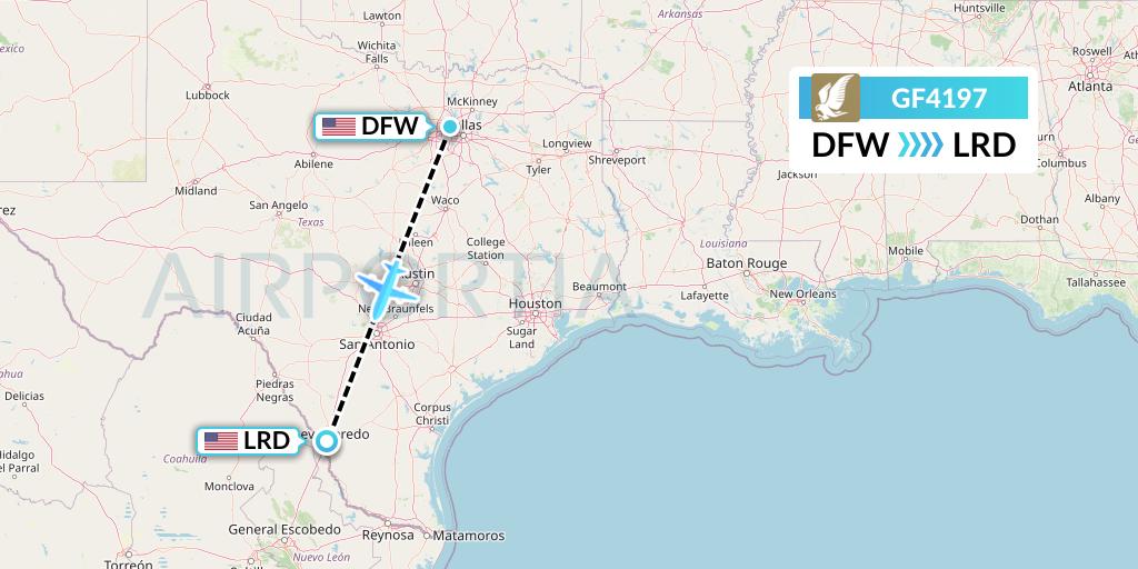 GF4197 Gulf Air Flight Map: Dallas to Laredo