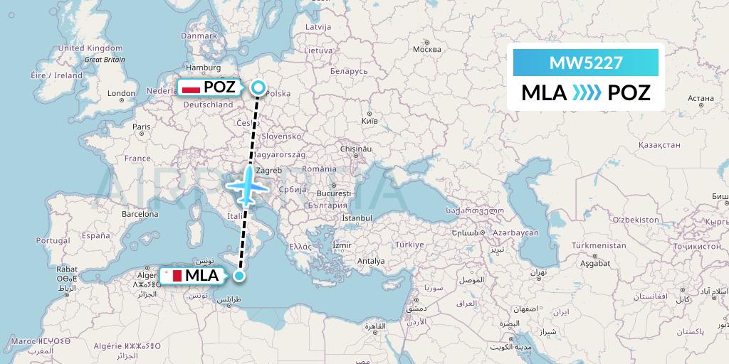 MW5227 Mokulele Flight Service Flight Map: Malta to Poznan