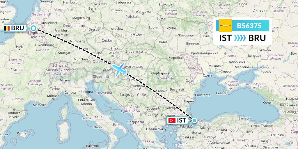 B56375 Fly SAX Flight Map: Istanbul to Brussels