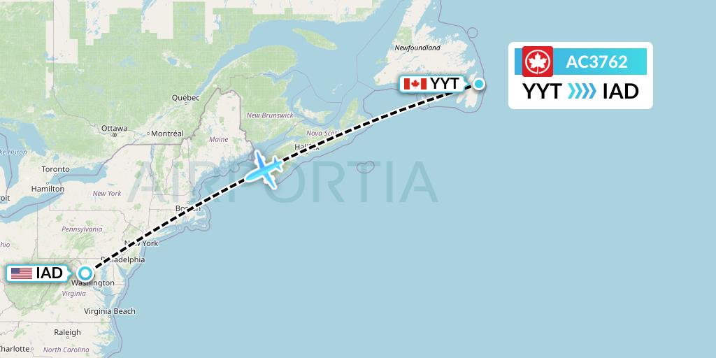 AC3762 Air Canada Flight Map: St. John's to Washington